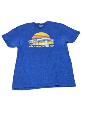 BLOCKBUSTER VIDEO T-Shirt Mens Large Blue Vintage Style Graphic Shirt Nostalgic